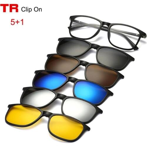 Classic TR90 Clip On Sunglasses Men Women Magnet Sunglasses Myopia Optical Frame With 5 Sun Glasses Lens