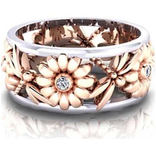 2020 Hot Boho Sunflower Dragonfly Rings For Women Men Vintage White Zircon Female Jewelry Birthday Party Chrysanthemum Gifts