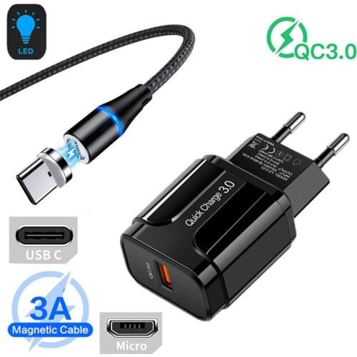 OPPO Reno A52 A9 Realme XT X2 Pro Phone Charger USB Magnetic Fast Charge Type C Micro Cable For Motorola G9 Plus E6 Play Redmi 9