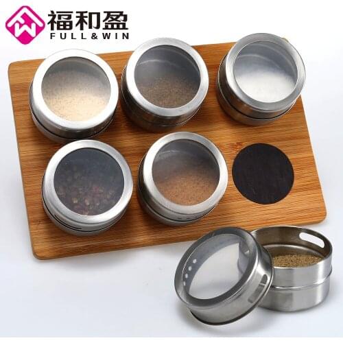 6 Pieces Magnetic Stainless Steel Cruet Condiment Spice Jars Set Salt and Pepper Shakers Seasoning Sprays Cooking Barbeque Tool