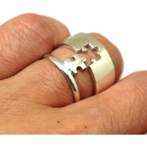 Mini Celebration Ring for New Couple - Silver Puzzle Promise Rings Set - Bring Your Relationship to the Next Level with Happines