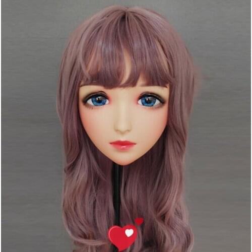 Mo-02)Female Sweet Girl Resin Half Head Kigurumi BJD Eyes Crossdress Cosplay Japanese Anime Role Lolita Mask With Eyes And Wig