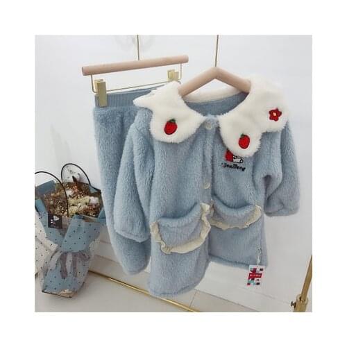 2020 New autumn and winter childrens pajamas boys girls baby home clothes thickened boys flannel suit