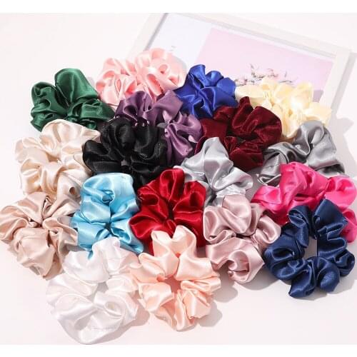 Candy Color Satin Scrunchie Elastic Hair Rubber Bands Headband Ponytail Holder Ties Rope Hair Accessories Gift For Women Girs