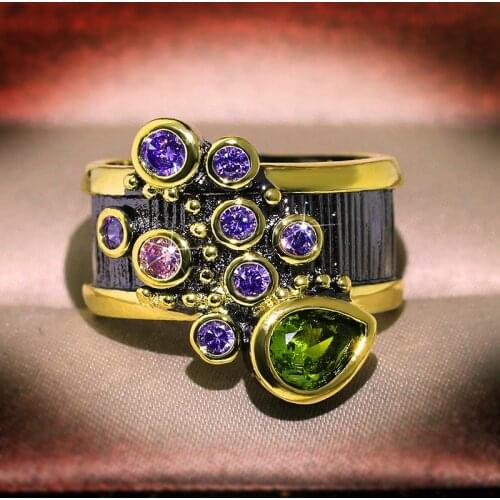 Luxury Purple CZ Rings Real 18KRGP Black Gold Filled Rings for Women Fashion Jewelry Finger Ring new Personality Jewelry