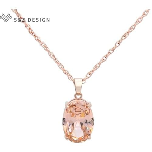 S&Z DESIGN 2020 New Oval Egg Shape Cubic Zirconia 585 Rose Gold White Gold Pendant Necklace For Women Wedding Party Jewelry