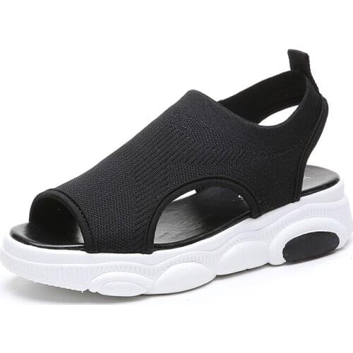 Women Brand Outdoor Shoes Sports Sandals Summer Flying Woven Platform Flat Shoes Girls Students Open Toe Running Shoes Sneakers