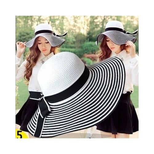 2018 Wide Brim Floppy Straw Sun Hat Beach Women Hat Foldable Summer UV Protect Travel Cap Ladies Casual Cap Female