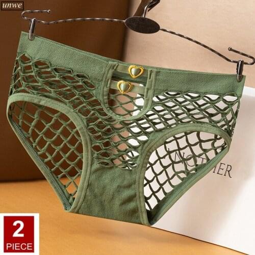 35-80 Kg "Heart Buckle" Women Sexy Panties Ladies High Elastic Breathable Mesh Briefs Female Hollow Mid-waist Underwear