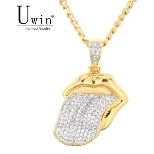 UWIN Hip Hop Lips Pendant Tongue Copper Plus AAA Cubic Zirconia Gold Palted Trendy Rock Punk Necklace Men Jewelry