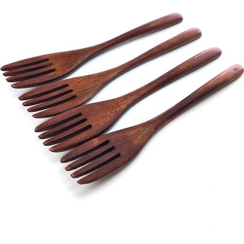 Natural Wooden Fork Cutlery Tableware Creative Handmade Fruit Salad Dessert Fork Spoon Set Camping Outdoor Wooden Forks Spoons