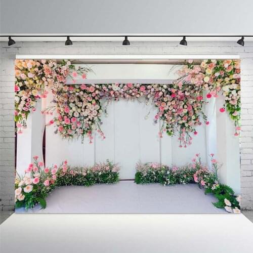 Wedding Pink Flower 3D Background Marriage Light Party Custom Vinyl Photography Backdrops Photocall Shoot for Photo Studio