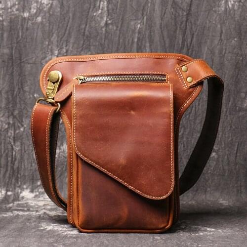 High Quality Man Waist Bag Handmade Genuine Leather Man Messenger Bag Cell Phone Pocket Travel Waterproof Male Crossbody Bag