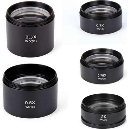 WD165 0.5X 0.3X 2X 1X 0.7X Barlow Stereo Microscope lens with 1-7/8" (48mm) Mounting Thread Objective Lens for changing view