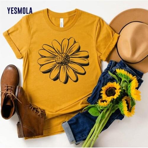 YEAMOLA Women T Shirt Flower Print Graphic Tee Kawaii Top Female Clothes Casual Vintage Aesthetic Streetwear Floral Shirt