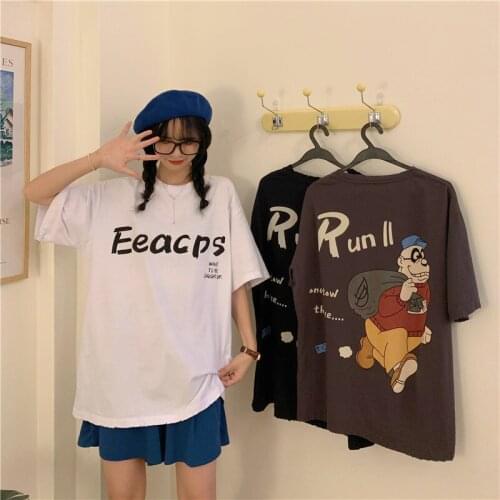 2021 new summer ins letter printing cartoon short-sleeved T-shirt womens simple loose top tide all-match