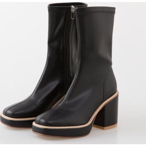 New fashion autumn winter women ankle boots sexy high heels round toe black beige shoes woman dress riding boots big size 34-43