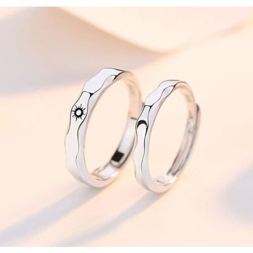 1 Pair Sun Moon Lover Couple Rings Set Promise Wedding Bands Men Women Jewellery Valentines Day Gift