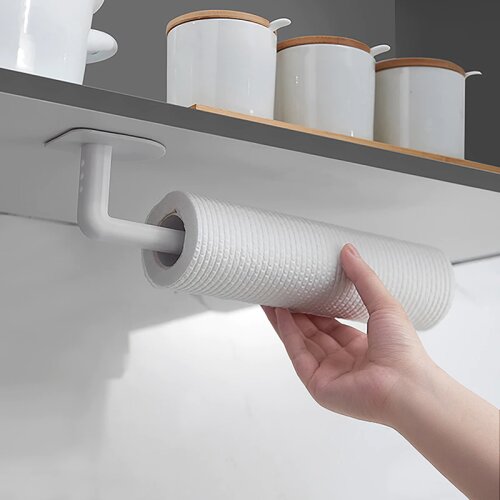 1pc Seamless Punch-free Stickers Storage Rack Household Kitchen Bathroom Paper Roll White Rack Wall Storage Hook Dropshipping