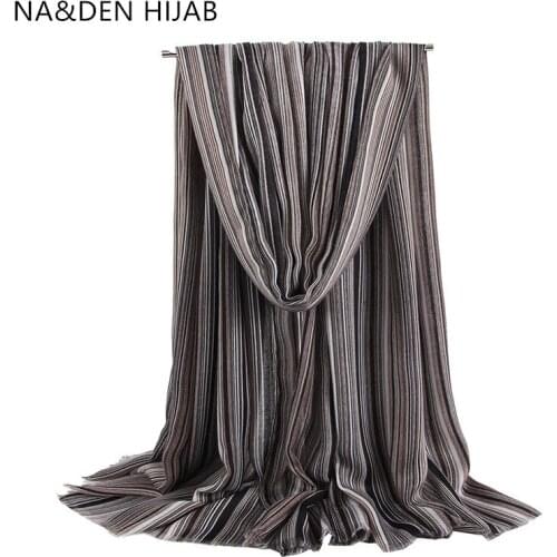 1PCS NEW Islamic bandana Solid shalws Hi-Q ladies wraps Classic scarves Striped winter scarf Muslim hijab Viscose Long muffler