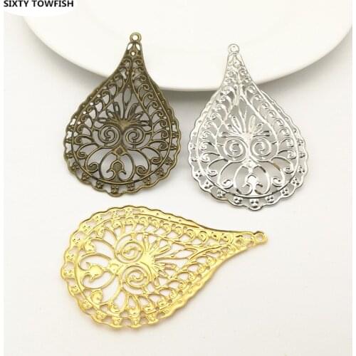10 Pieces 40x63mm 3 Colors Metal Filigree Big Waterdrop Flower Slice Charms base Setting Jewelry DIY Components Findings B19025