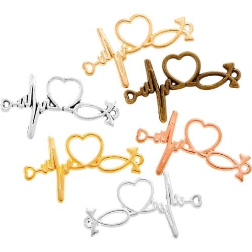 YuenZ 10pcs Wholesale 6 Color Heartbeat Connector Charms Alloy Metal Pendants For Handmade Jewelry Accessories Making