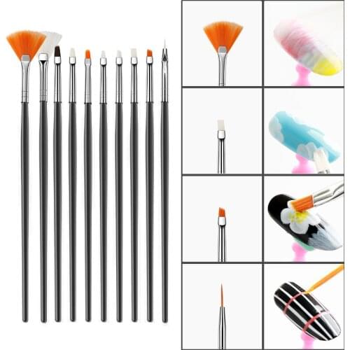 15 PCS/Set Nail Brushes Set Black Handle Nail Pen Set Dotting Painting Drawing Pen Line Builder UV Tips DIY Design Nail Art Tool