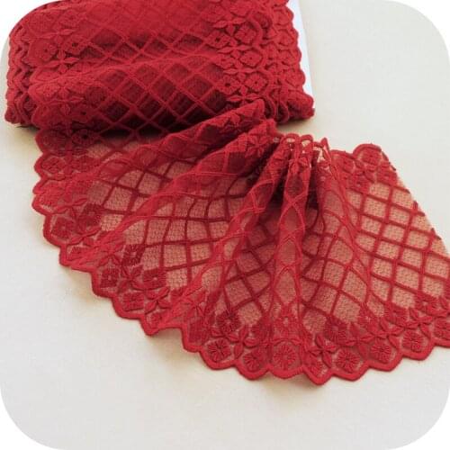 2meter/lot 15cm/20cm/25cm Wine Red Good Quality Soft Net Lingge Grid Embroidery Mesh Fabric Sewing Textile Material X263