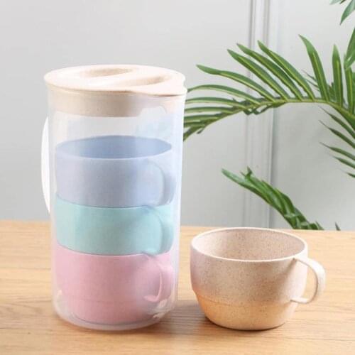 5pcs/set Eco Friendly Colorful Wheat Straw Cup Biodegradable Wheat Straw Drinking Cup Set Drinking Kettle
