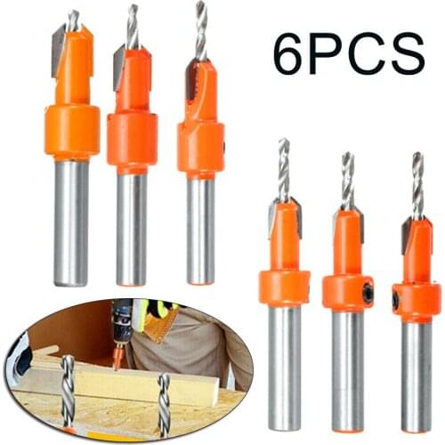 6Pcs Hex Shank Drill Bit Wood Carbide Countersink Set Carpentry Woodworking Tool
