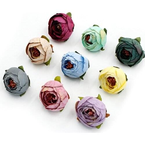 10pcs Artificial Silk 4cm Tea Rose Flower Heads Home Hotel Table Decoration Fake Flower Wedding Bride Holding Floral Bouquet