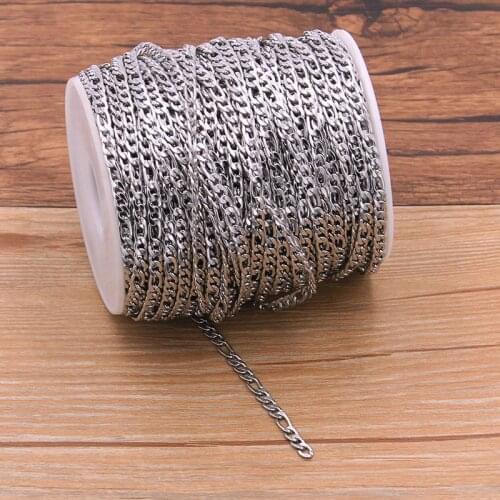 PULCHRITUDE 1 Meters 2 Color Stainless Steel Chain Oval Flat Link Bulk DIY Wallet Jewelry Necklace Making Handmade Accessories