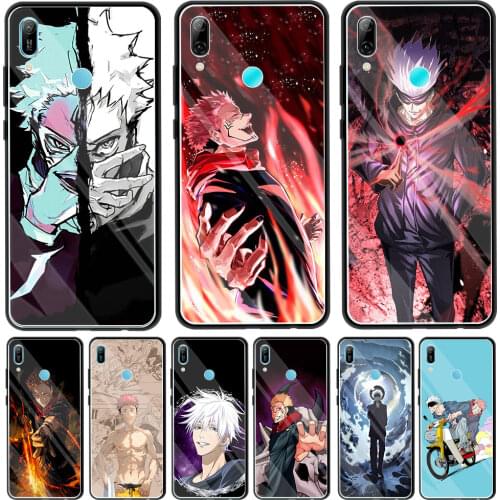 Tempered Glass Phone Case for Huawei Y6 Y7 Y9 2019 Y6p Y8p Y8s Y9a Y5p Luxury Funda Shell Back Cover Anime jujutsu kaisen