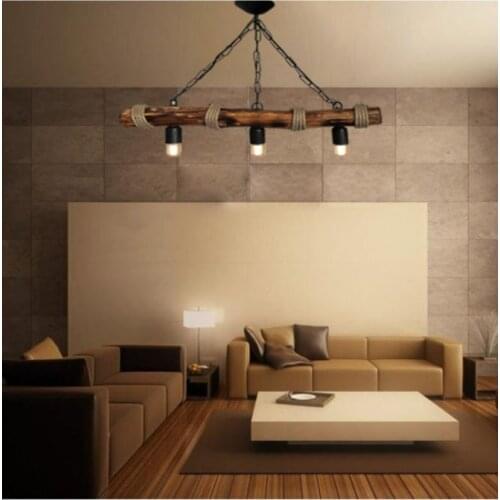 Wood Chandelier Rope Rustic Flamed Natural Pine Tree 3'lü