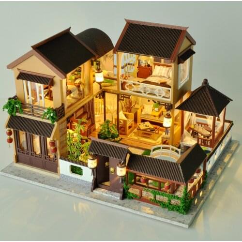 Kids Toys Diy Dollhouse Assemble Wooden Miniatures Doll House Furniture Miniature Dollhouse Puzzle Educational Toys For Children