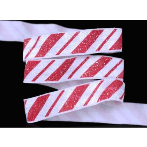 New 5/8" Christmas glitter stripes fold over elastic for DIY accessaries