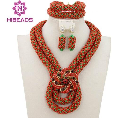 Fantastic African Beads Jewelry Set Handmade Crystal Bridal Necklace Jewelry Set Choker Women Jewelry Set Free Shipping WB147