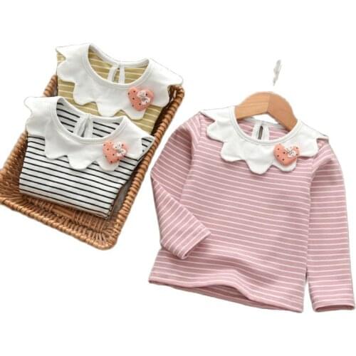 Girls autumn cotton long-sleeved lace collar princess bottoming shirt baby newborn baby clothes P4485