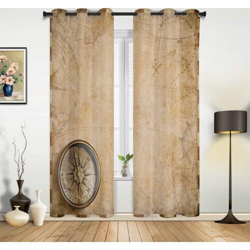 Compass Compass Map Retro Style Curtains for Bedroom Kids Room Living Room Window Curtain Luxury Curtains for Kitchen