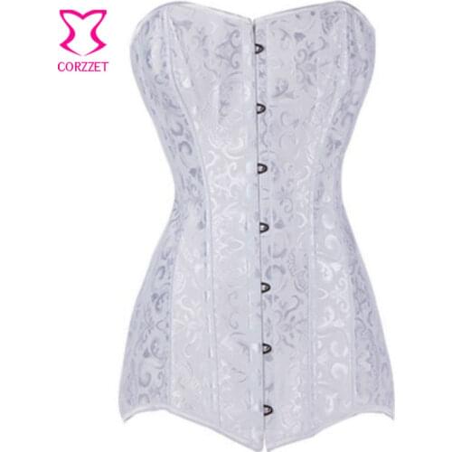 Long Waist Trainer Steel Boned Overbust Corset White Bustier Top Bridal Wedding Sexy Gothic Lingerie Korsett For Women Corsets