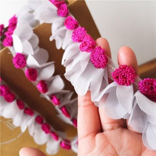 LASUI 3 meters=1 lot High grade 3D flower chiffon lace trim rose flower DIY Skirt dress doll Sewing Craft For Decoration 0339