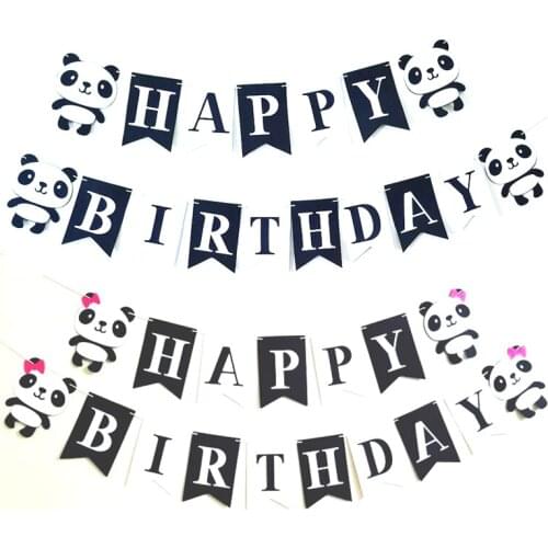 Cartoon Panda Happy Birthday Felt Banner Bunting Garland for Kids boy girl Birthday party baby shower supplies Children favor