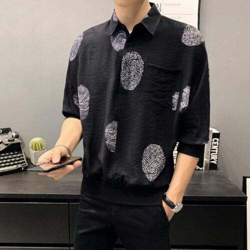 Men Shirts Black and White Fashion New Youth 2021 Shirt Three Quarter Daily Summer Casual Shirts Print Pullover T Shirts Men