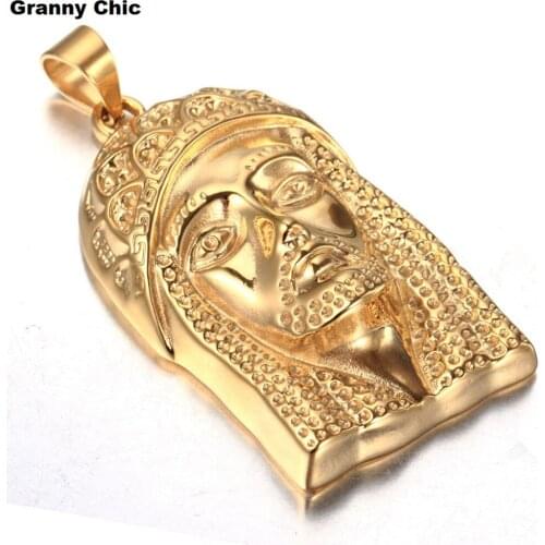 Granny Chic Mens Jewelry Religious Gold Tone Stainless Steel High Quality Jesus Christ Pendant Box Necklace