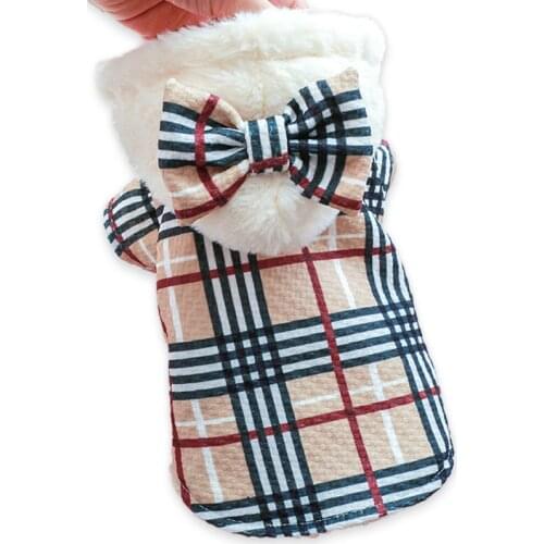 New Classic Puppy Bow Hoodie Pet Classic Plaid Ribbon Hoodie Jacket Cozy Cold Weather Warm Dog Winter Coat Puppy Clothes Outfit