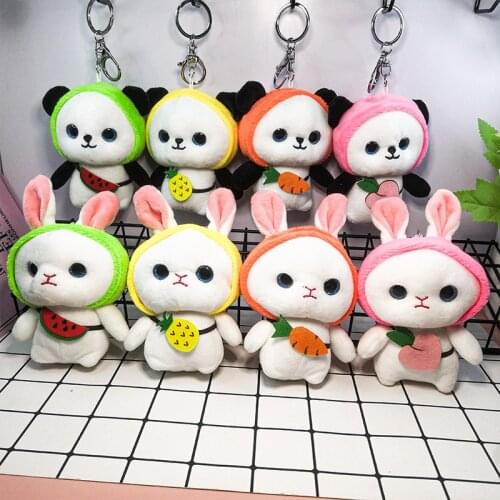 New cute 15cm cartoon Fruit panda plush pendant mini rabbit catching machine doll student schoolbag keychain christmase gift