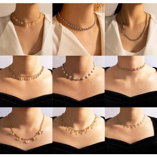 Tocona Charms Tassel Clavicle Chian Choker Necklace for Women Pretty Butterfly Square Alloy Metal Adjustable Jewelry Collar