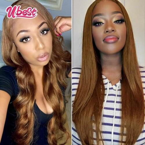 Ubest Ginger Brown Body Wave Lace Front Wig Brazilian Straight Human Hair Wigs for Women Pre Plucked 180% Transparent Lace Wigs