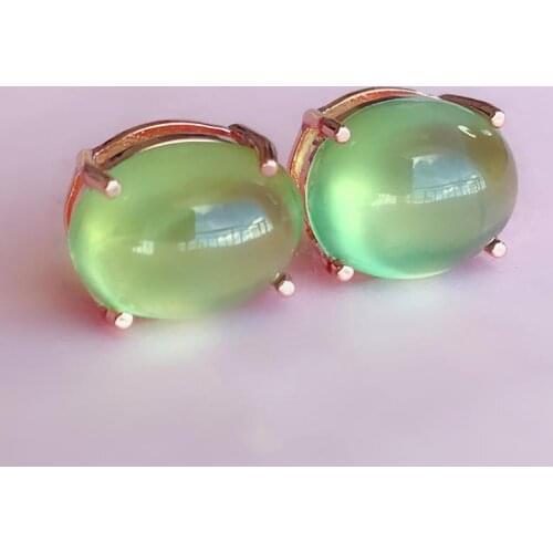 Original designer craftsmanship inlaid natural prehnite earrings small, delicate, fresh and elegant ladies brand silver jewelry