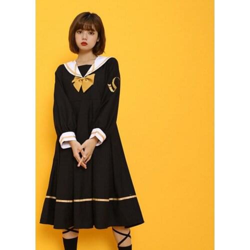 NONSAR Navy Collar JK Dress Uniform Sailor Japanese Loose School Style Long Sleeve Mid-Length Dress